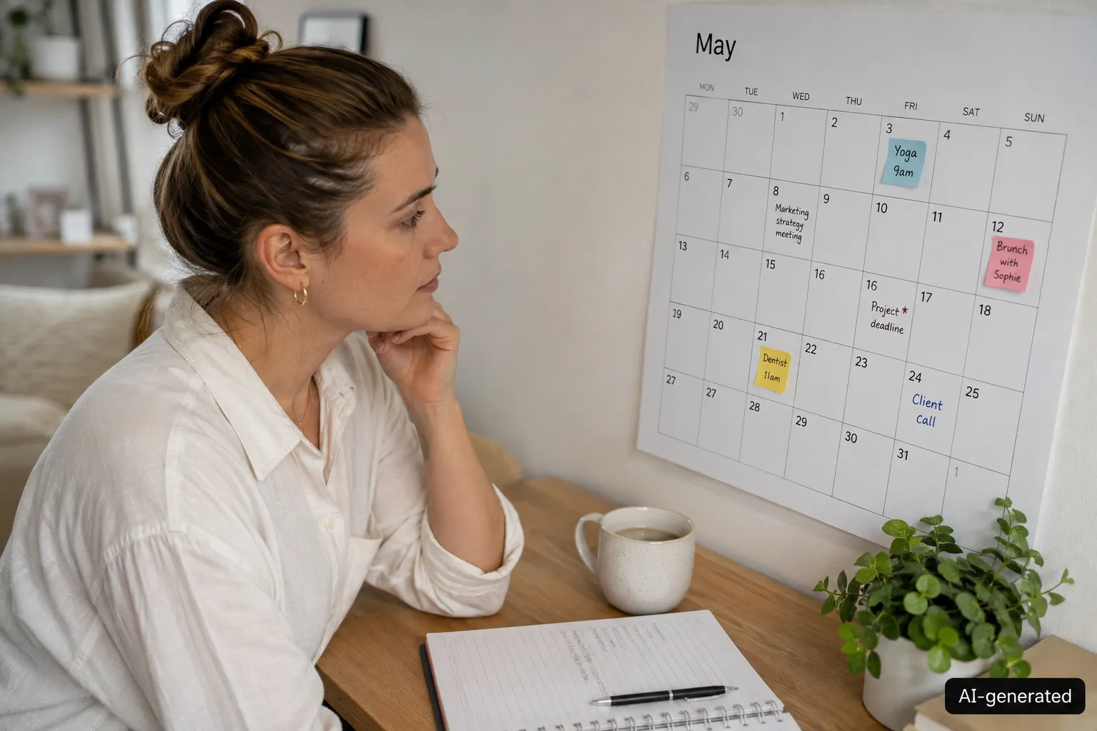 Woman planning her schedule to find time for a flexible online side hustle